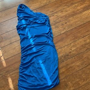 One shoulder blue dress